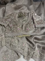 Greyish silver Crush Tissue handwork Saree SS50245