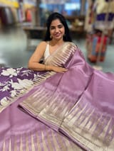 Mauve Pure Organza With Temple Embroidered Border & Tussar Printed Blouse SS50296
