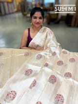 Ivory Banarasi Handloom Dupion Rawsilk Saree : S62F103