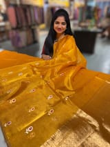 Orange Handloom Banarasi Tissue with meenakari sona rupa flower motifs