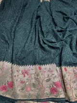 Forest Green Chikankari Georgette Saree with Tissue embroidered Border SS5052