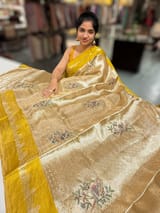 Lemon  Banarasi Brocade Tissue with embroidery