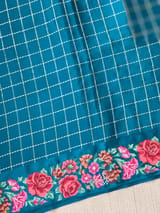 Peacock Blue Mysore Silk Saree with petitepoint embroidery S62111