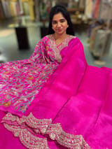 Fushcia Pink Pure Organza Handwork Saree with heavy Designer Blouse