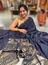 Navy pure Satin Saree with designer sequence border and blouse SS5037