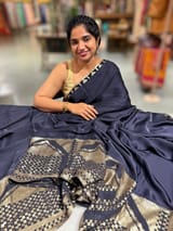 Navy pure Satin Saree with designer sequence border and blouse SS5037