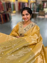 Golden Yellow kanchi Tissue saree with paithani inspired embroidery