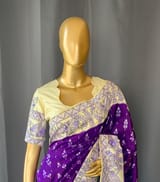 Violet ikkath patola saree with madhubani handpainting