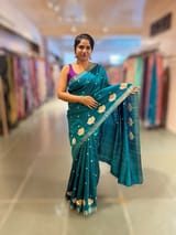 Peacock Blue Pure Handloom Raw Silk Saree SS50496