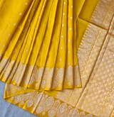 Yellow Poona Silk Saree with heavy weaving open Mashru border