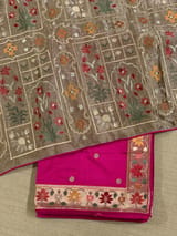 Rani Pink Kanchi soft silk saree with pythani and jamdani inspired embroidery SS50134