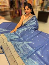 Blue Tissue Saree with pythani inspired muniya borders SS50545
