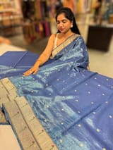 Blue Tissue Saree with pythani inspired muniya borders SS50545