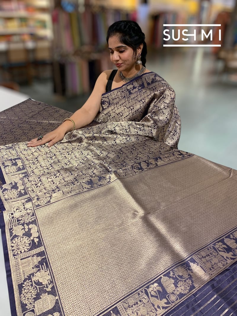 Midnight Blue Banarasi Brocade Katan silk Saree : D62126