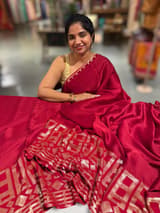 Meroonish Red pure Satin Saree with designer sequence border and blouse SS5038