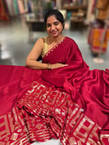 Meroonish Red pure Satin Saree with designer sequence border and blouse SS5038