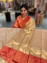 Pure Handloom Gold Tissue Saree with red tissue single muniya border SS50237
