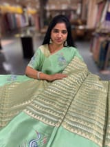 Sea Green Banarasi Tissue saree with swan embroidery SS50404