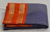 Blue & Orange Combo Vintage Checks Gap Border Kanjeevaram Saree SS50167
