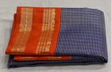 Blue & Orange Combo Vintage Checks Gap Border Kanjeevaram Saree SS50167