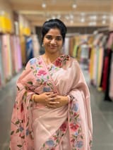 Pastel Pink kora tissue saree with pythani inspired embroidery