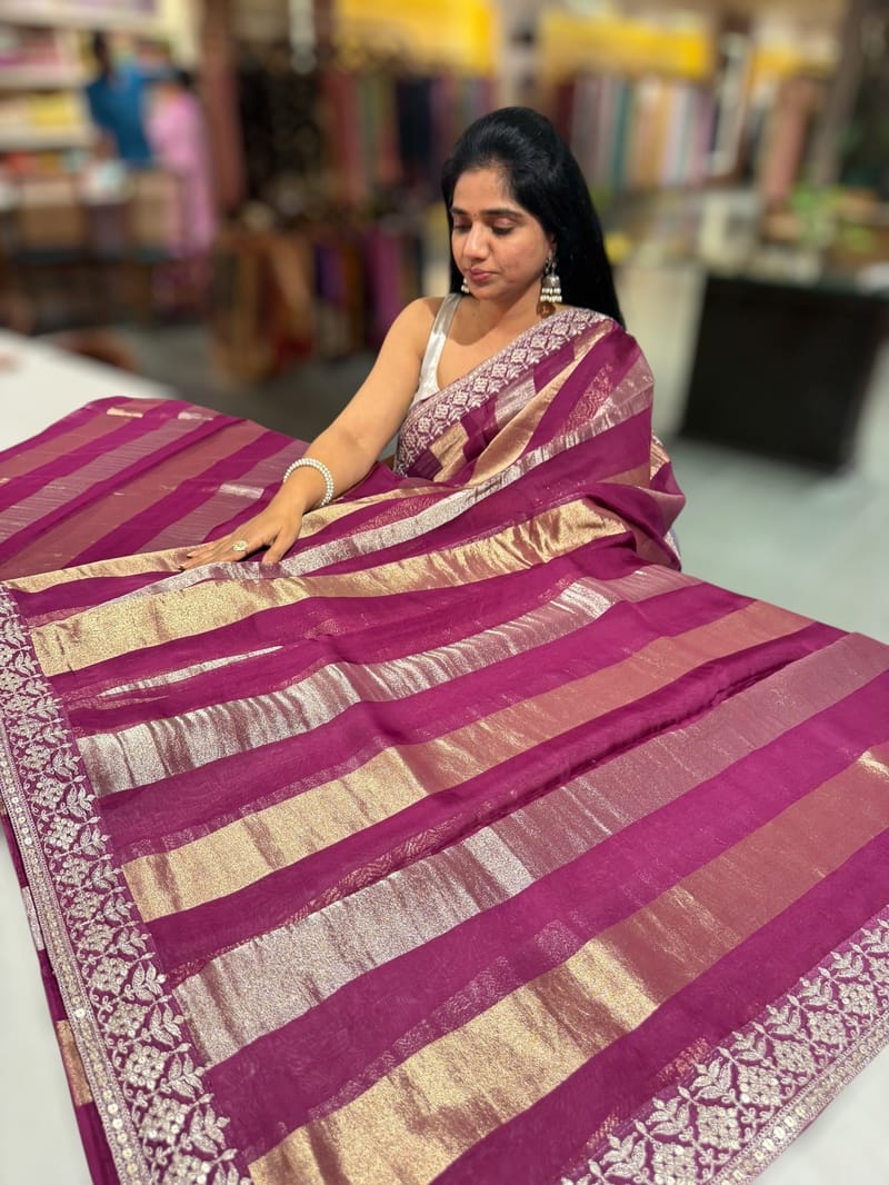 Wine kora tissue stripes saree SS50285