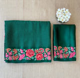 Bottle Green Mysore Silk Saree with petitepoint embroidery S62107
