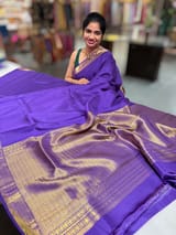 Brinjal vintage Kanchipuram silk saree with pen kalamkari blouse SS50179