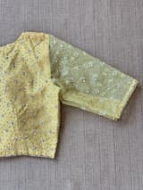 Pastel yellow organza handwork saree