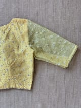 Pastel yellow organza handwork saree