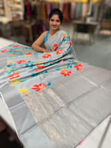 Light Grey Kanchi Soft Silk Saree with ajamdani inspired print SS50503