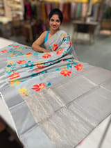 Light Grey Kanchi Soft Silk Saree with ajamdani inspired print SS50503
