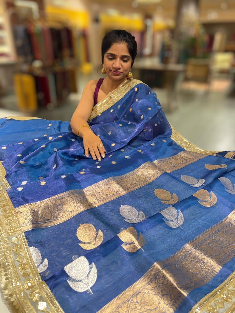 Peacock Blue Pure handloom Banarasi Tissue saree SS50427