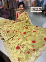 Pastel Green Designer Banarasi Brocade Tissue Saree S62112