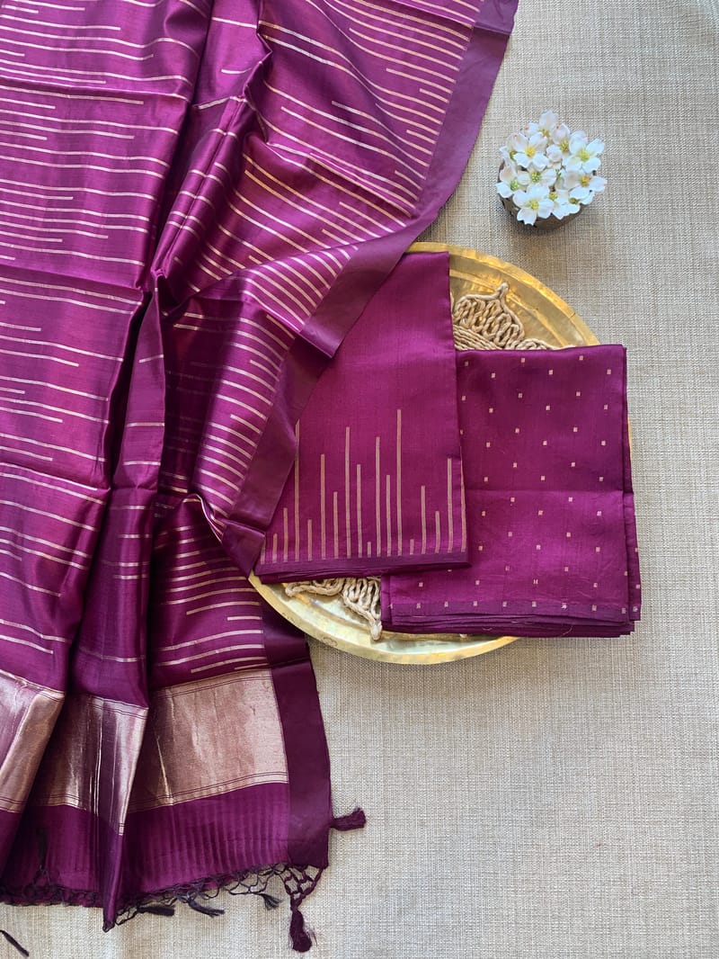Wine Banarasi Handloom Chiniya Silk 3-pc Suit Set SS50590
