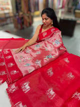 Red Premium Handloom Designer Tissue saree with exquisite embroidery SS50232