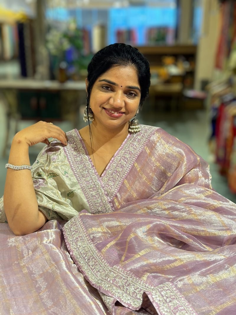 Lilac Banarasi Tissue checks Saree with Sabyasachi Borders SS50434