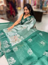 Bottle Green Premium Handloom Designer Tissue saree with exquisite embroidery