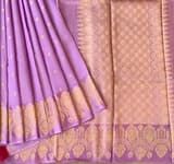 Lilac Pink Poona Silk Saree with heavy weaving open Mashru border