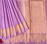 Lilac Pink Poona Silk Saree with heavy weaving open Mashru border