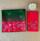 Bottle Green Kanchi Soft Silk Saree with petite point embroidered border SS50131