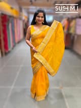 Marygold Yellow pure Organza with sabhya borders : S62F144