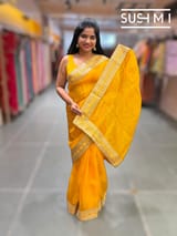Marygold Yellow pure Organza with sabhya borders : S62F144