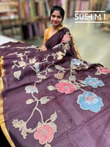 Winish Brown Designer Organza with Tissue applique work : S62F095