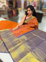 Rust Orange & Navy Blue  Combo Kanchi Vintage Checks Saree SS50170