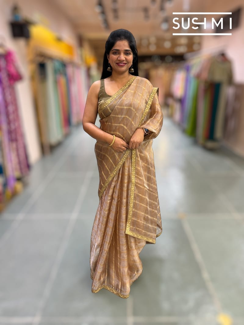 Light brown banarasi checks tissue