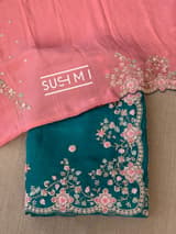 Peacock Green Pure Organza heavy handwork saree