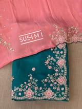 Peacock Green Pure Organza heavy handwork saree