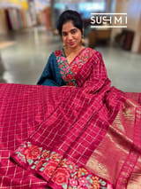 Ruby Pink Mysore Silk Saree with petitepoint embroidery S62110