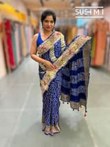 Royal Blue bandhej saree with embroidery : S62F203